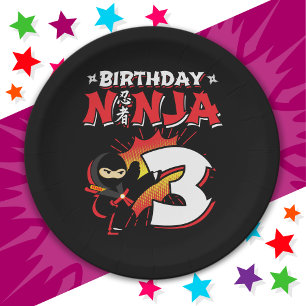 Assiettes En Carton 3 ans Vieux style de bande dessinée Ninja 3e anniv