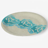 Assiettes En Carton 3 Roses Turquoises d'aquarelle sur le motif Tan Da (Angle)