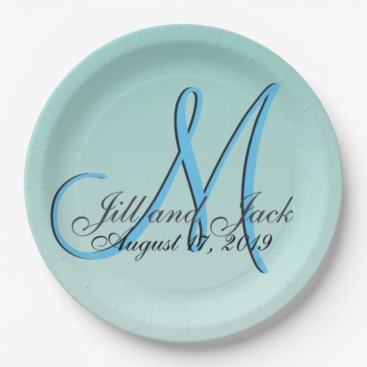 Assiettes En Carton 3d Monogram Green Mint Aqua Blue (Devant)