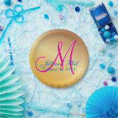 Assiettes En Carton 3d Monogramme Gold Damas (Fête)