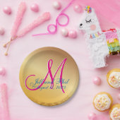 Assiettes En Carton 3d Monogramme Gold Damas (Fête)
