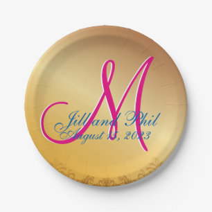 Assiettes En Carton 3d Monogramme Gold Damas