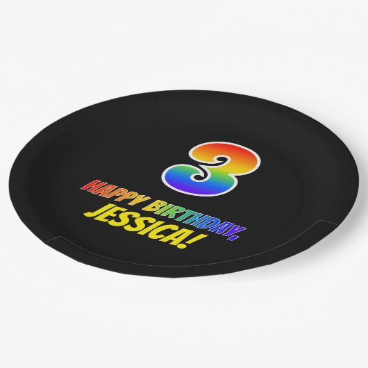 Assiettes En Carton 3e anniversaire : Bold, amusant, simple, arc-en-ci (Angle)