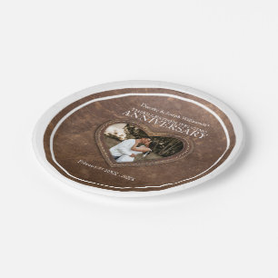 Assiettes En Carton 3e anniversaire du Mariage Coeur en cuir