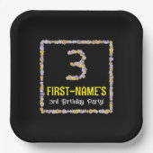 Assiettes En Carton 3e anniversaire : Floral Flowers Numéro, Nom perso (Recto)