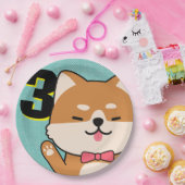 Assiettes En Carton 3ème anniversaire de fête Cute Shiba Inu Puppy Aik (Fête)