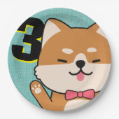 Assiettes En Carton 3ème anniversaire de fête Cute Shiba Inu Puppy Aik (Devant)