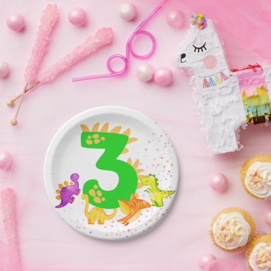 Assiettes En Carton 3rd Birthday. Dinosaur Design. My third birthday.  (Fête)