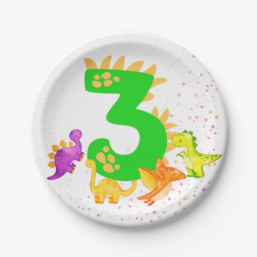 Assiettes En Carton 3rd Birthday. Dinosaur Design. My third birthday.  (Devant)