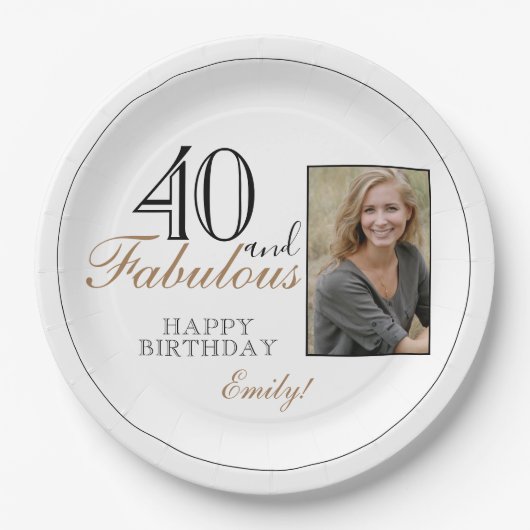 Assiettes En Carton 40 et fabuleux moderne Elegant Photo Anniversaire (Devant)