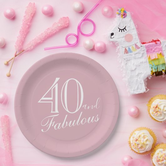 Assiettes En Carton 40 et fabuleux Pink élégant Script 40e anniversair (Fête)