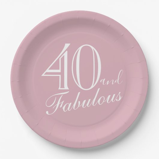 Assiettes En Carton 40 et fabuleux Pink élégant Script 40e anniversair (Devant)