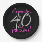 Assiettes En Carton 40 et fabuleux rose et noir Personnalisé (Devant)