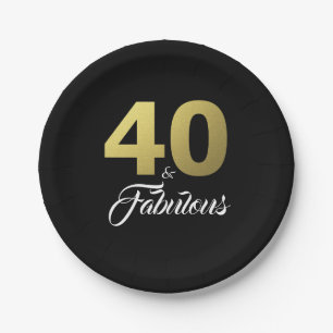 Assiettes En Carton 40 et Fabulous Black and Gold fête d'anniversaire