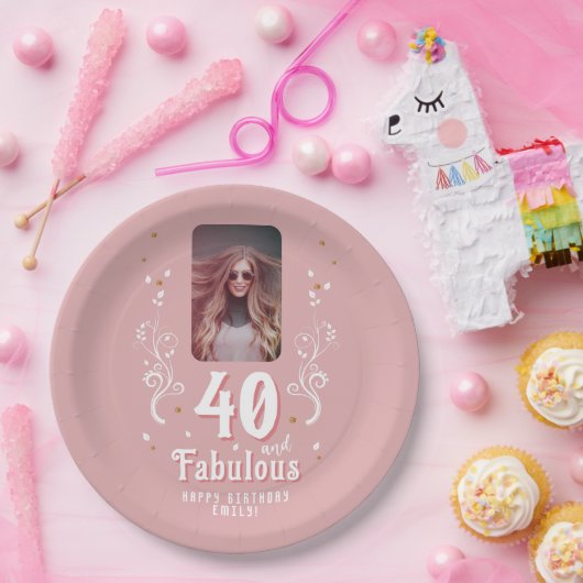 Assiettes En Carton 40 et Fabulous Foliage rose photo 40e anniversaire (Fête)