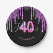 Assiettes En Carton 40 Fabuleux anniversaire noir violet parties scint (Devant)