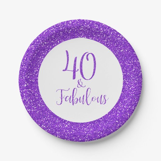 Assiettes En Carton 40 & Fabuleux anniversaire Sparkly Purple Parties  (Devant)