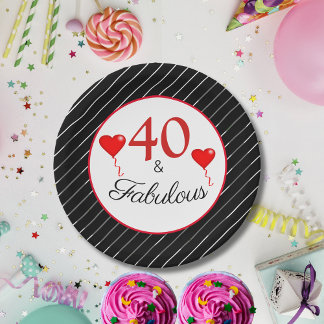 Assiettes En Carton 40 & Fabuleux Rouge 40e Anniversaire Noir Blanc Bl