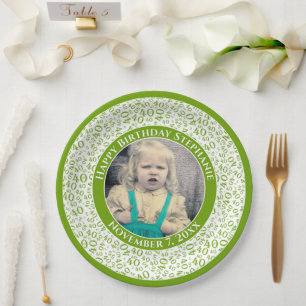 Assiettes En Carton 40 Votre photo Numéro Aléatoire Motif Vert/Blanc
