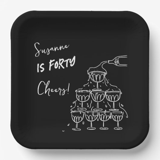 Assiettes En Carton 40 years Birthday Champagne tower funky (Recto)