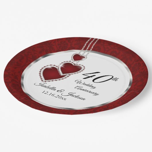 Assiettes En Carton 40e, 52e ou 80e anniversaire de Mariage de Ruby (Angle)