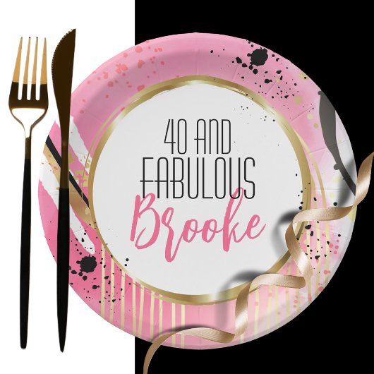 Assiettes En Carton 40e anniversaire Abstrait Pink Gold Black Retro Fu