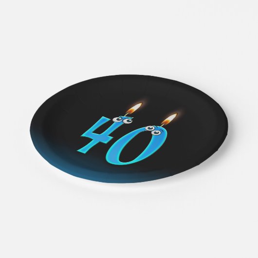 Assiettes En Carton 40e anniversaire avec des numéros de bougies éclai (Angle)