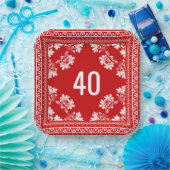 Assiettes En Carton 40e anniversaire Bandana rouge (Fête)