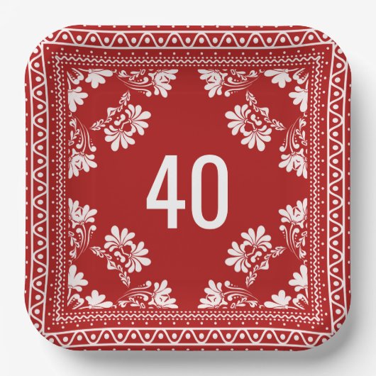 Assiettes En Carton 40e anniversaire Bandana rouge (Recto)