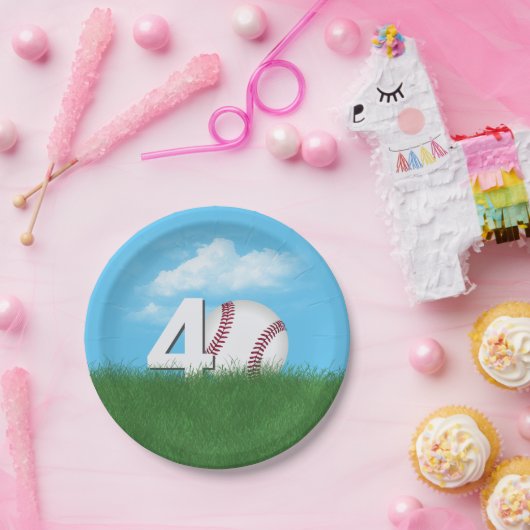 Assiettes En Carton 40e Anniversaire Baseball En Herbe Verte (Fête)