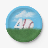 Assiettes En Carton 40e Anniversaire Baseball En Herbe Verte (Devant)