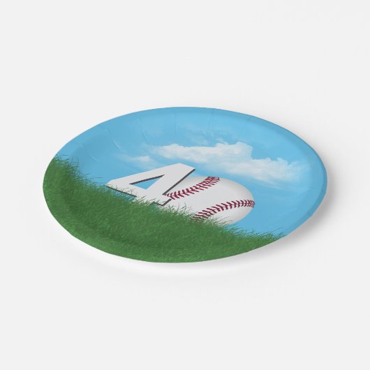 Assiettes En Carton 40e Anniversaire Baseball En Herbe Verte (Angle)