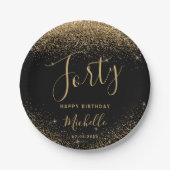 Assiettes En Carton 40e anniversaire Black Gold Parties scintillant No (Devant)