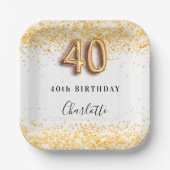 Assiettes En Carton 40e anniversaire blanc or nom de parties scintilla (Recto)