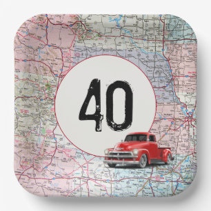 Assiettes En Carton 40e anniversaire Camion rouge Retro sur la carte r