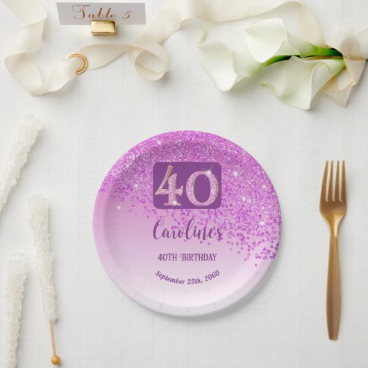 Assiettes En Carton 40e anniversaire Chic Falling Parties scintillant  (Mariage)