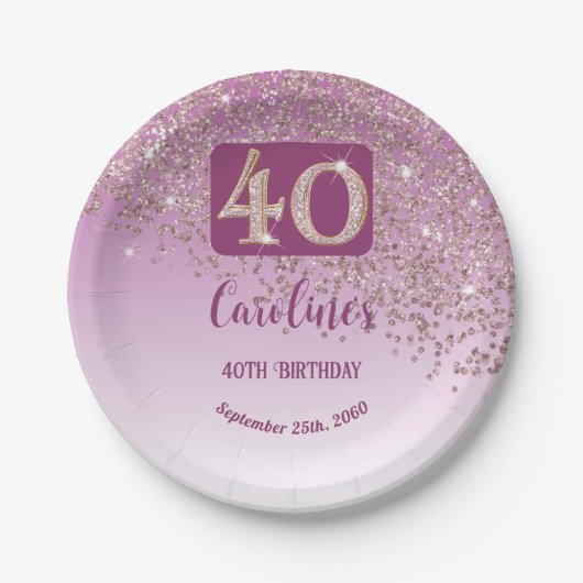 Assiettes En Carton 40e anniversaire Chic Falling Rose Parties scintil (Devant)