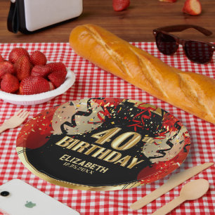 Assiettes En Carton 40e anniversaire - 🎈 de ballons rouges