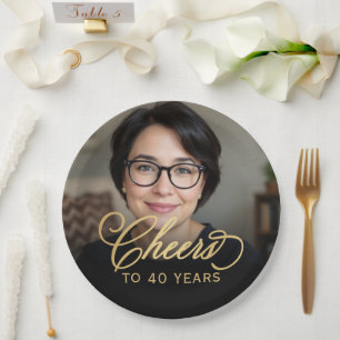 Assiettes En Carton 40e anniversaire de fête Photo Gold Script Cheers
