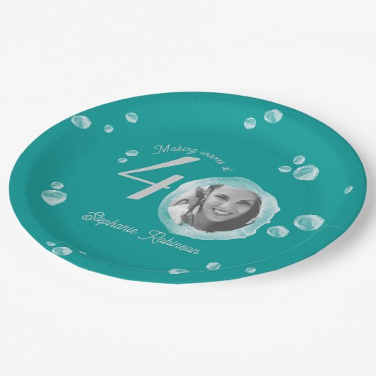 Assiettes En Carton 40e anniversaire de la fête Bubble Dark Turquoise (Angle)