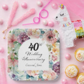 Assiettes En Carton 40e anniversaire de Mariage Élégant script floral (Fête)