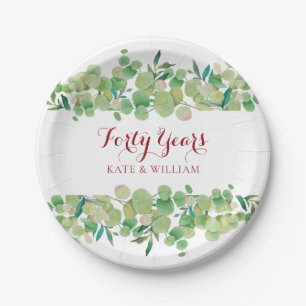 Assiettes En Carton 40e Anniversaire de Mariage Rubis Feuillage