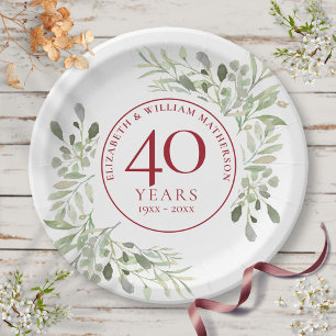 Assiettes En Carton 40e anniversaire de mariage rubis verdure de campa