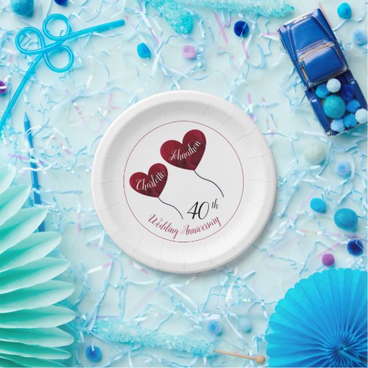 Assiettes En Carton 40e anniversaire de rubis mariage coeur rouge (Fête)