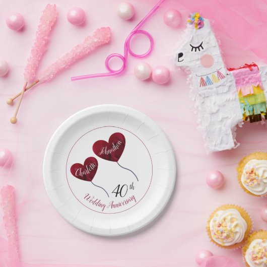 Assiettes En Carton 40e anniversaire de rubis mariage coeur rouge (Fête)