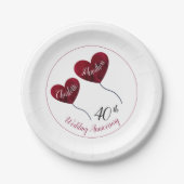 Assiettes En Carton 40e anniversaire de rubis mariage coeur rouge (Devant)