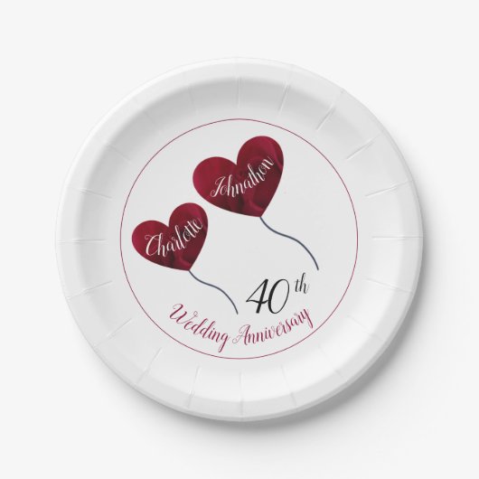 Assiettes En Carton 40e anniversaire de rubis mariage coeur rouge (Devant)