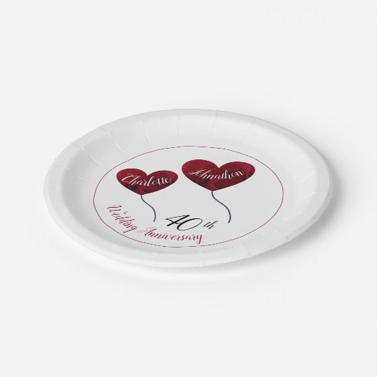 Assiettes En Carton 40e anniversaire de rubis mariage coeur rouge (Angle)