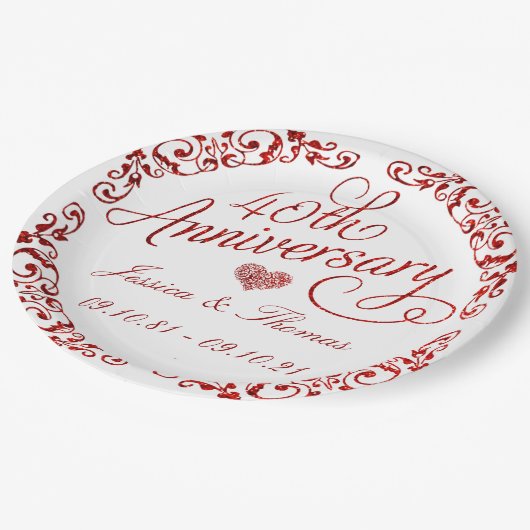 Assiettes En Carton 40e anniversaire du Mariage de Ruby (Angle)