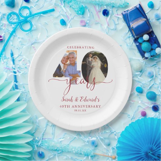 Assiettes En Carton 40e anniversaire du Mariage Ruby 2 Photo (Fête)